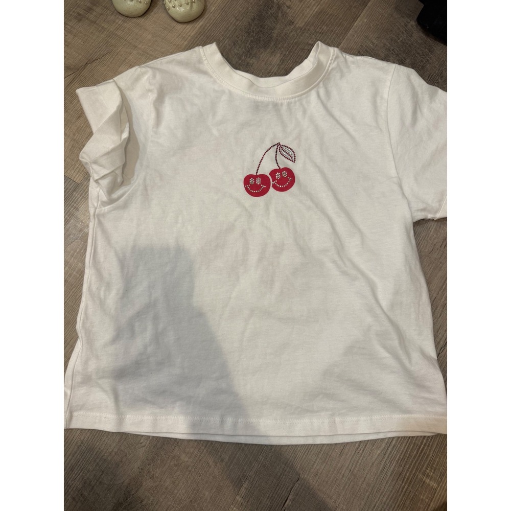 Attitude Not Included Cherry Smiley Baby Tee - XS - Rhinestone Detail